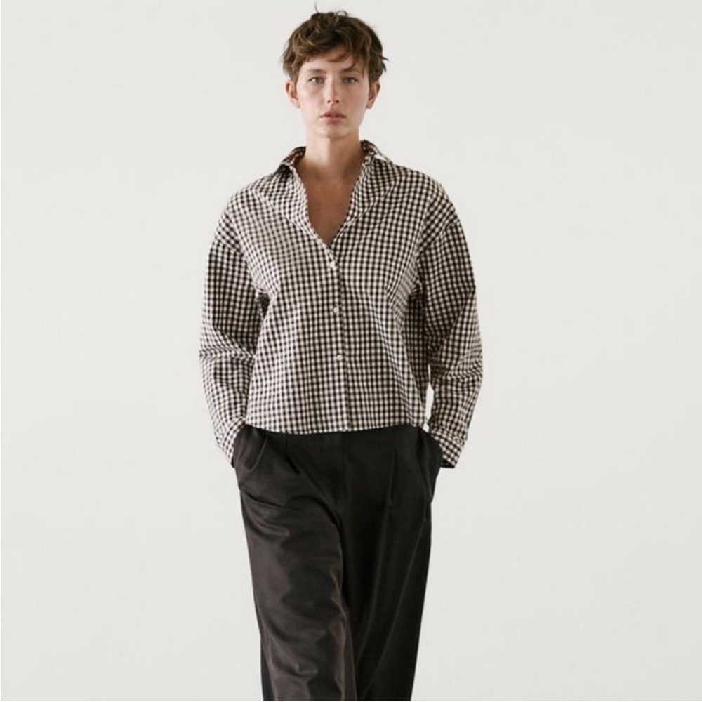 Massimo Dutti Brown and White Checkered Shirt